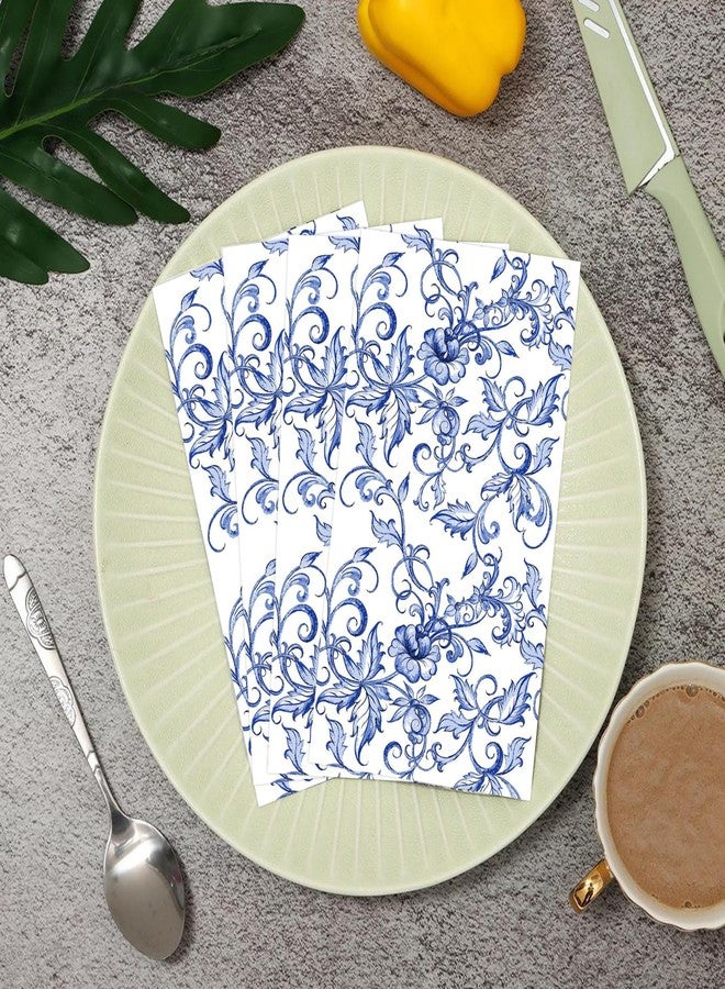 Ysqool 20Pcs Blue Floral Paper Napkins, Decorative Guest Napkins Disposable Hand Towels for Bathroom, Chinoiserie Napkins for Bridal Shower, Baby Shower, Wedding, Birthday Dinner Party Supplies - Image 5